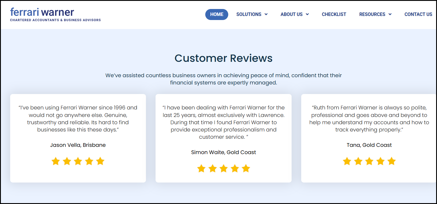 Ferrari-Warner Accountants Reviews Beenleigh
